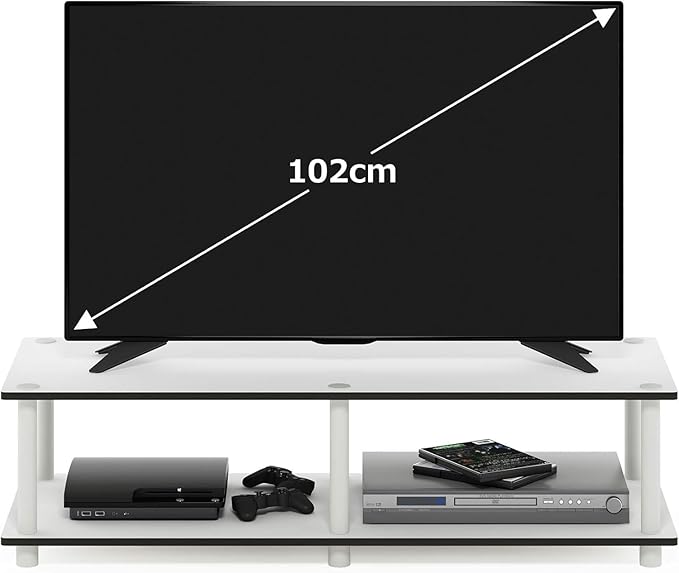 Furinno JUST TV Stand, 2-Tier Wide Entertainment Center with Open Shelf, No Tools TV Console for TV up to 46 Inch with Tubes, for Living Room, Bedroom, Plain White