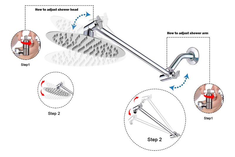 NearMoon Adjustable Shower Arm Universal Connection, Extension Arm, Adjust Angle to Upgrade Shower Experience, Easy to Install, Anti-leak (11 Inch, Chrome Finish)