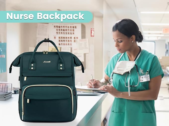LOVEVOOK 17 inch Laptop Backpack Women, Large Travel Computer Back Pack with USB Charging Port, Anti Theft Backpack for Women Teacher Nurse Work, College Business, Dark Green