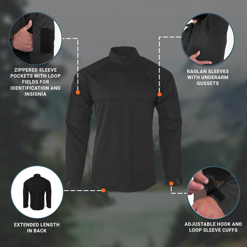 Propper Kinetic Tactical Combat Shirt, Ripstop Fabric Quarter Zip, Long Sleeve Shirt for Military and Law Enforcement, Black, Medium Short