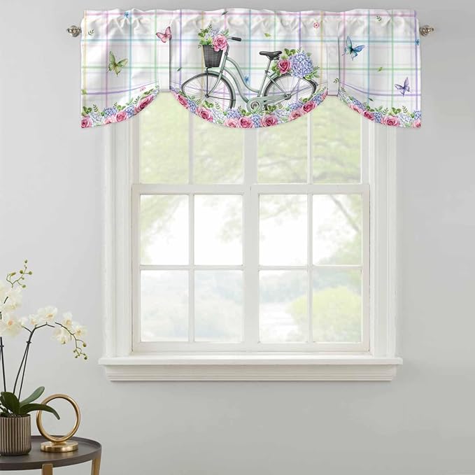 Spring Tie Up Valance Curtains for Windows, Kitchen Curtains Window Shades