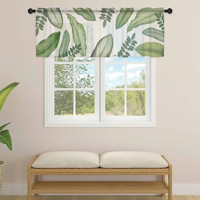 Summer Palm Leaf Sheer Valance Curtains