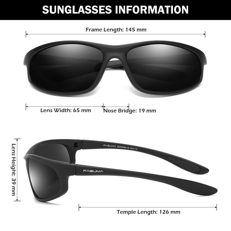 FAGUMA Polarized Sports Sunglasses For Men Cycling Driving Fishing UV400 Protection