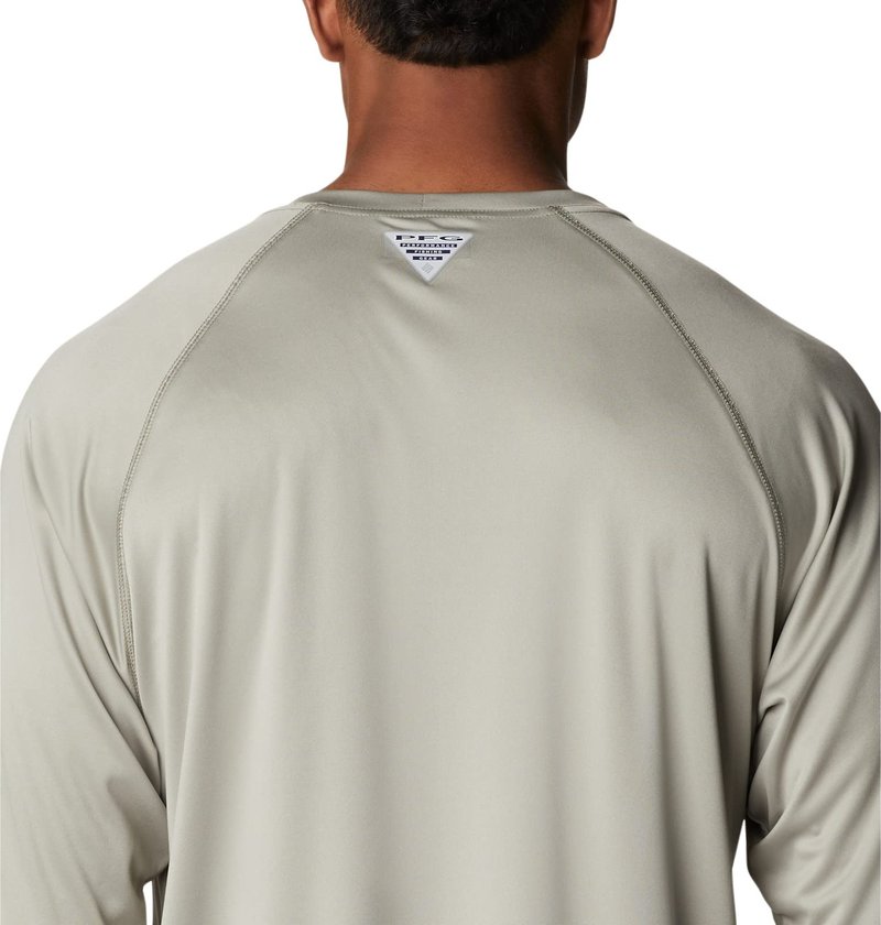 Columbia Men's Terminal Tackle Long Sleeve Shirt, Safari/Cool Green Logo, X-Large Tall