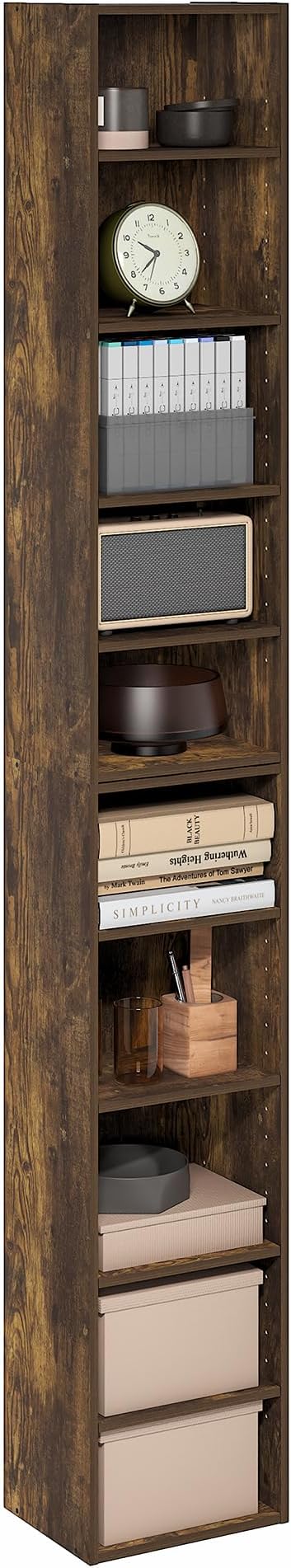 Furinno PASIR Book Shelf, 10-Tier Bookshelf, Bookcase with Open Shelf, 9.2 x 11.8 x 78.7, for Living Room, Bedroom, Home Office, Amber Pine