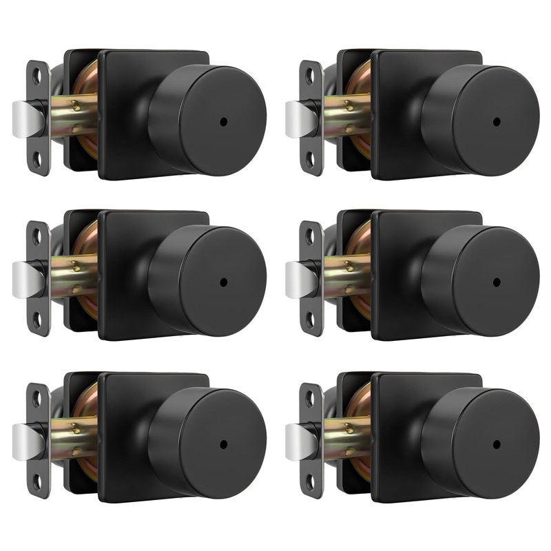 Goldenwarm Matte Black Door Knobs Interior, Privacy Bedroom Door Knob with Lock, Black Interior Door Knobs Bathroom 6 Pack