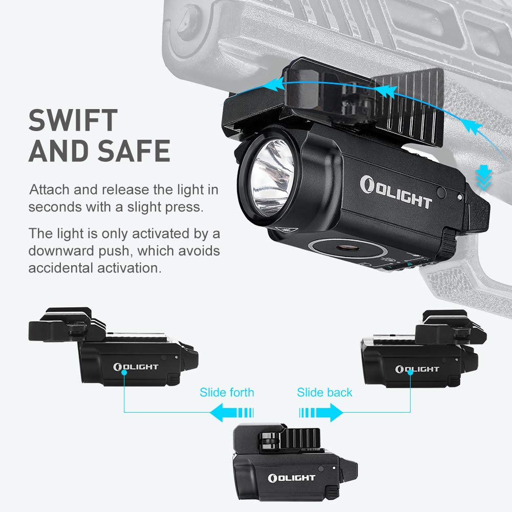 OLIGHT Baldr Mini 600 Lumens Rechargeable Weaponlight with Green Beam and White LED Combo, Magnetic USB Compact Tactical Flashlight with Adjustable Rail for G19, G45, Sig P320, and so on(Black)