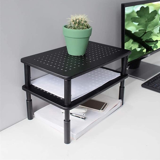 Bracwiser Monitor Stand Riser,3 Level Height Adjustable Desktop monitor stand for Computer, Laptop, Printer, Notebook with Vented Metal Platform 370X235MM 2 Packs,Black