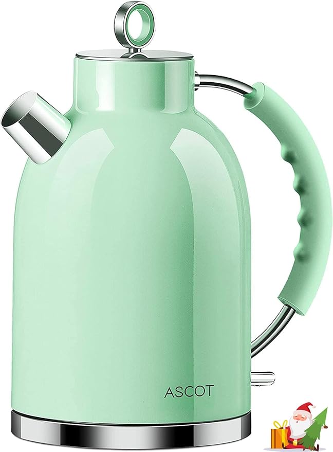 ASCOT Electric Kettle, Stainless Steel Electric Tea Kettle Gifts for Men/Women/Family 1.6L 1500W Retro Tea Heater & Hot Water Boiler, Auto Shut-Off and Boil-Dry Protection (Green)