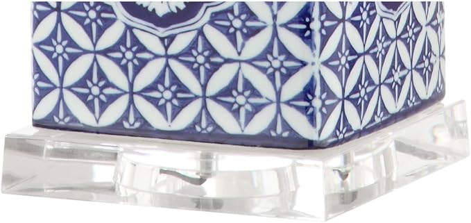 JONATHAN Y 23" Blue and White Chinoiserie Ceramic Table Lamp, Traditional Hand-Painted Bedside Lamp for Living Room Bedroom, White Linen Drum Shade, LED Bulb Included JYL3006A