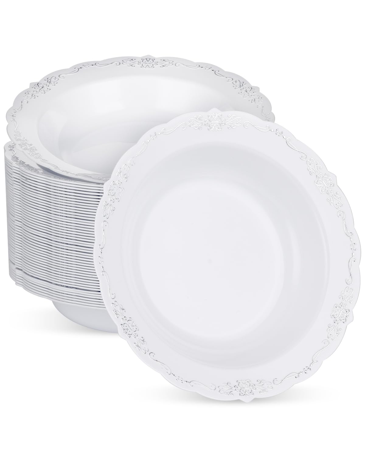 Bestluck 100 Pack White Plastic Bowls with Rose Gold Rim