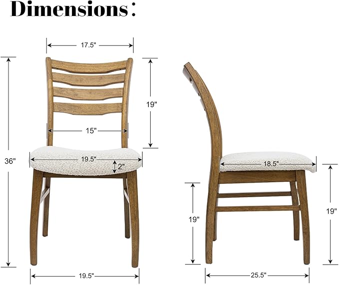 DUOMAY Farmhouse Dining Chairs Set of 4, Fur Beige Upholstered Side Chairs Solid Wood Ladder Back Kitchen Chairs for Home Dining Room, Browm Frame