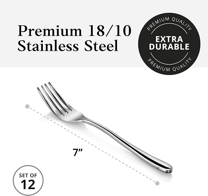 Artaste Rain II Forged 18/10 Stainless Steel Salad Fork, 7-Inch, Silver, Set of 12