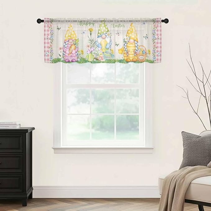 Easter Sheer Valances for Windows 60"x18", Light Filtering Kitchen Curtains