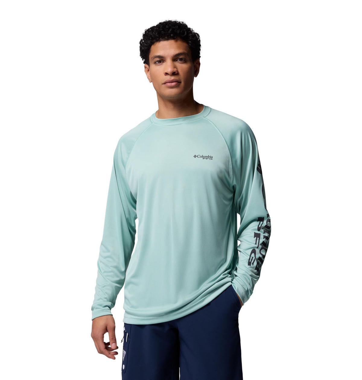 Columbia Men's PFG Terminal Tackle Long Sleeve Fishing Shirt, Misty Jade/Shark Logo, X-Large Tall