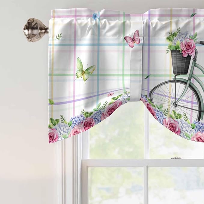 Spring Tie Up Valance Curtains for Windows, Kitchen Curtains Window Shades