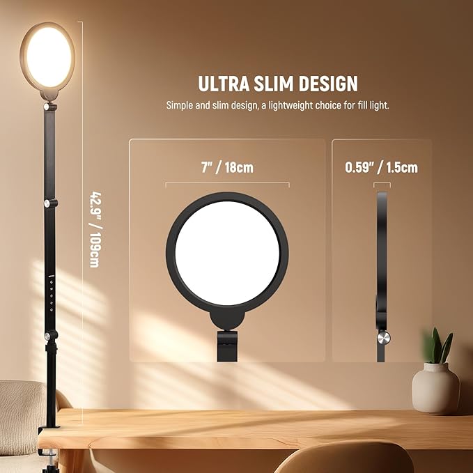 NEEWER BASICS 18W 7" Desktop Ring Light with Stand Folding Arm Desk C Clamp, Full Screen LED Circle Ringlight for Video Conference Lighting Streaming Recording Makeup Phone Selfie Computer Laptop, R18