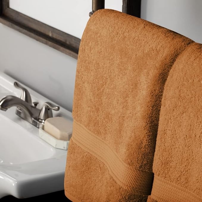 Superior Egyptian Cotton Pile Bath Towel Set of 2, Ultra Soft Luxury Towels, Thick Plush Essentials, Absorbent Heavyweight, Guest Bath, Hotel, Spa, Home Bathroom, Shower Basics, Rust
