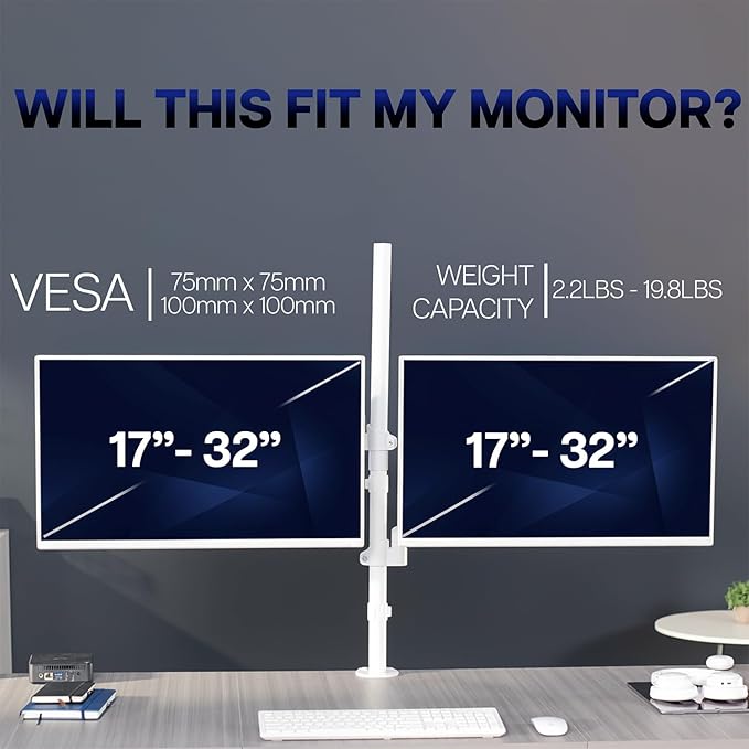 VIVO Dual Monitor Arm Extra Tall Mount for Screens up to 32 inches, Mechanical Height Adjustment, Full Articulating Heavy Duty VESA Stand with Desk C-clamp and Grommet, White, STAND-V012KW