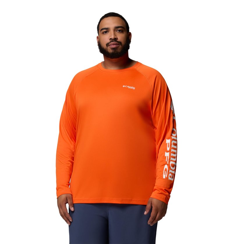 Columbia Men's PFG Terminal Tackle Long Sleeve Fishing Shirt, Spark Orange/White Logo, 6X