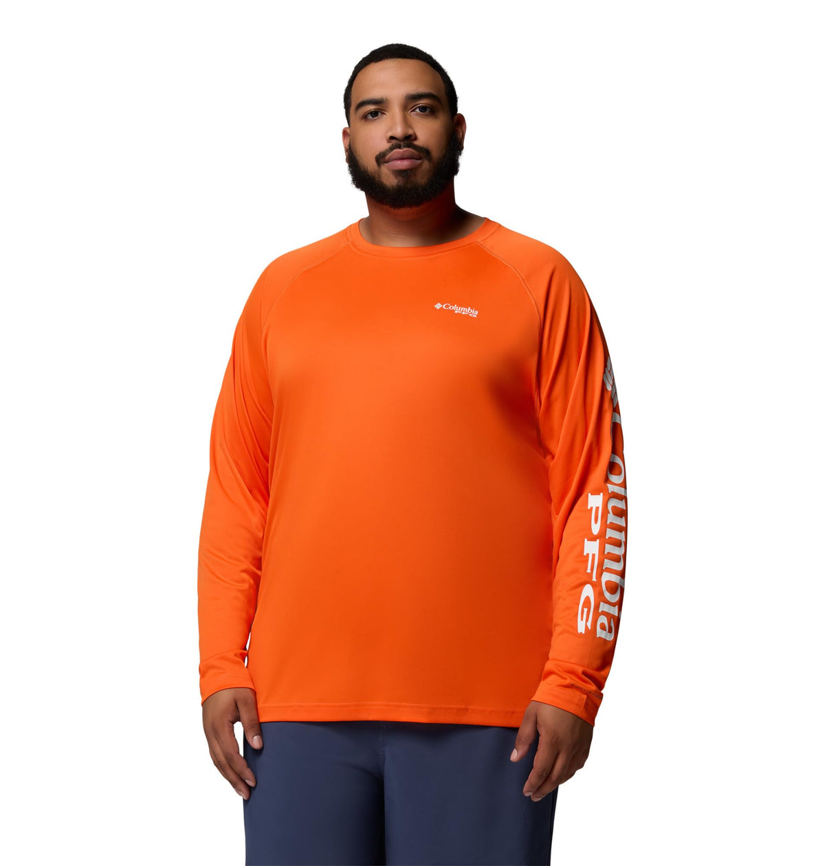Columbia Men's PFG Terminal Tackle Long Sleeve Fishing Shirt, Spark Orange/White Logo, Large