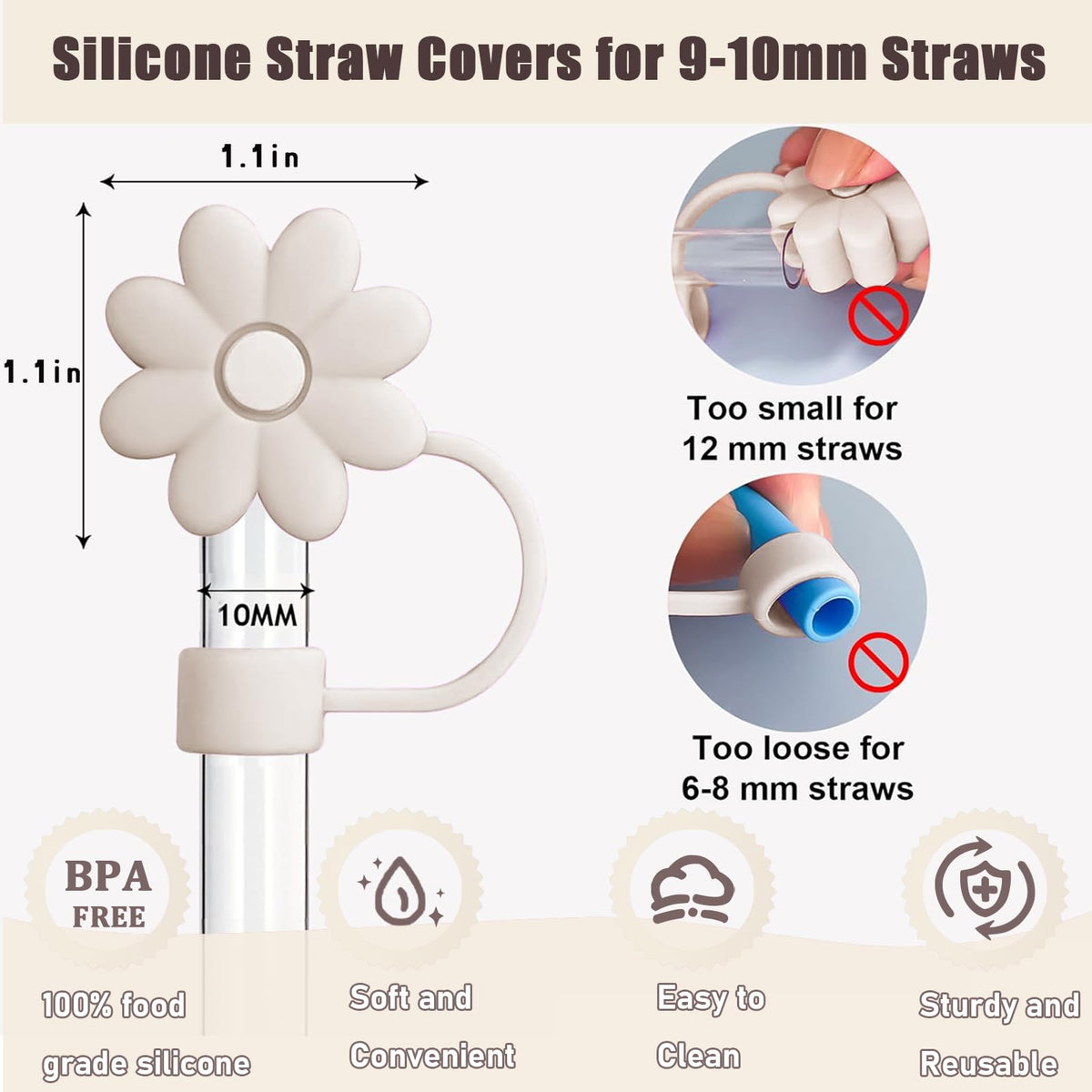 SEMATA 6PCS Silicone Straw Covers Toppers for Stanley Cups 30&40 Oz Tumbler Accessories -Flower Straw Caps Dust-Proof -Reusable Straws Tips Protectors for Stanley Cup 10mm 0.4in Straws