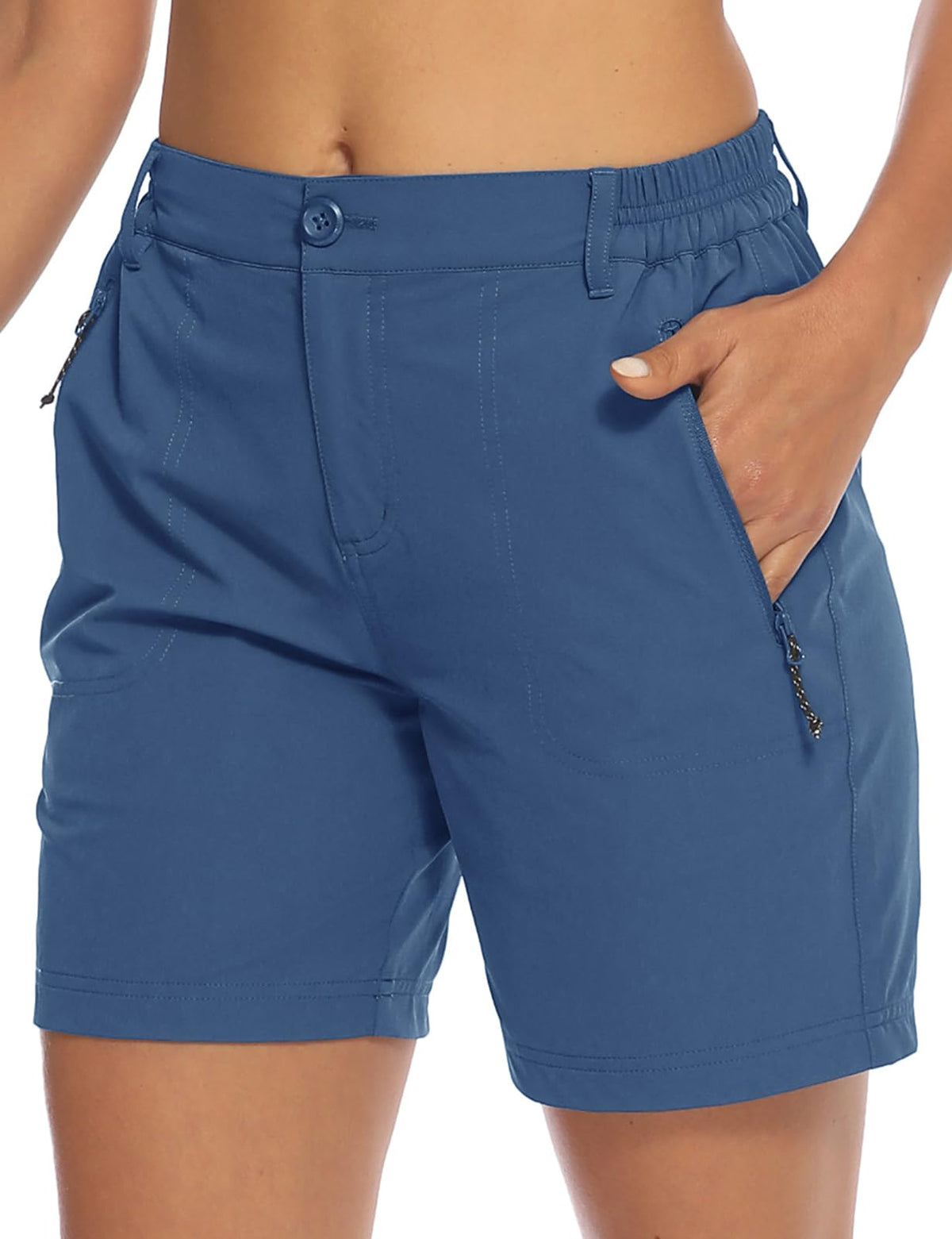 TBMPOY Womens 6" Hiking Cargo Shorts Quick Dry with Pockets Lightweight Work Golf Short Outdoor Active Summer for Women Blue L