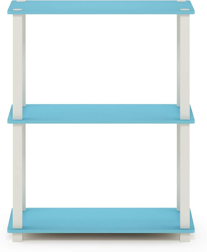 Furinno Turn-S-Tube 3-Tier Compact Multipurpose Shelf Display Rack with Square Tube, Light Blue/White