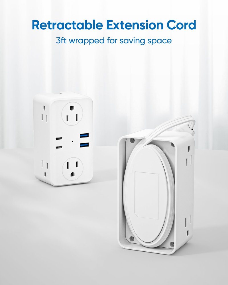 Flat Plug Power Strip, 3Ft Wrapped Travel Extension Cord, 6 Outlets 4 USB Ports(2 USB C), Cruise Ship Travel Dorm Room Essentials