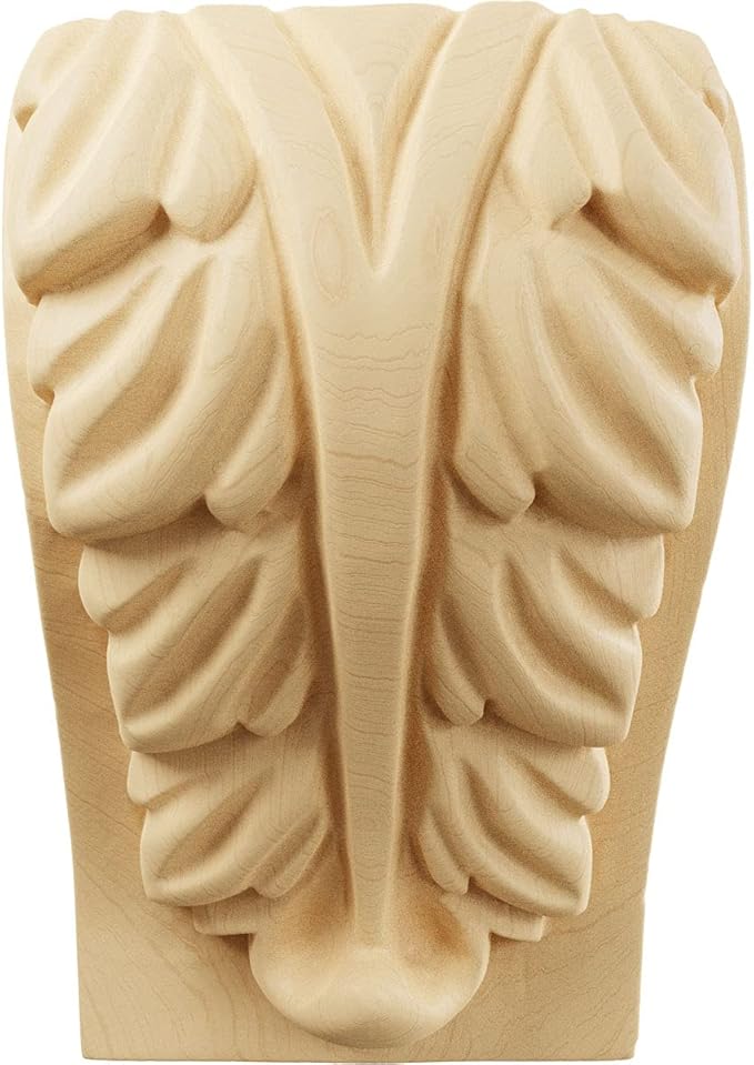 Ekena Millwork CORW02X02X04BAMA Small Acanthus Leaf Block Wood Corbels, 2 1/2"W x 2 1/4"D x 4"H, Maple
