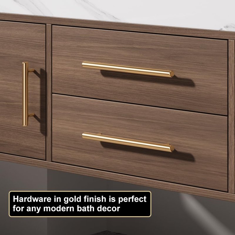 Weibath Floating Bathroom Vanity with Sink, 39.5 Inch Modern Bathroom Vanity Cabinet with Sintered Stone Top, Ceramic Undermount Sink, 2 Drawers, Walnut (Wall Mounted, Gold Handle)