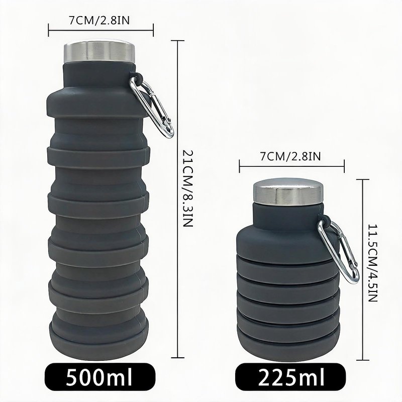 YCT Collapsible Water Bottle 17oz（500ml），Travel Portable Sport Water Bottle，Reusable Silicone Foldable Water Bottles for Gym Camping Hiking (Black)