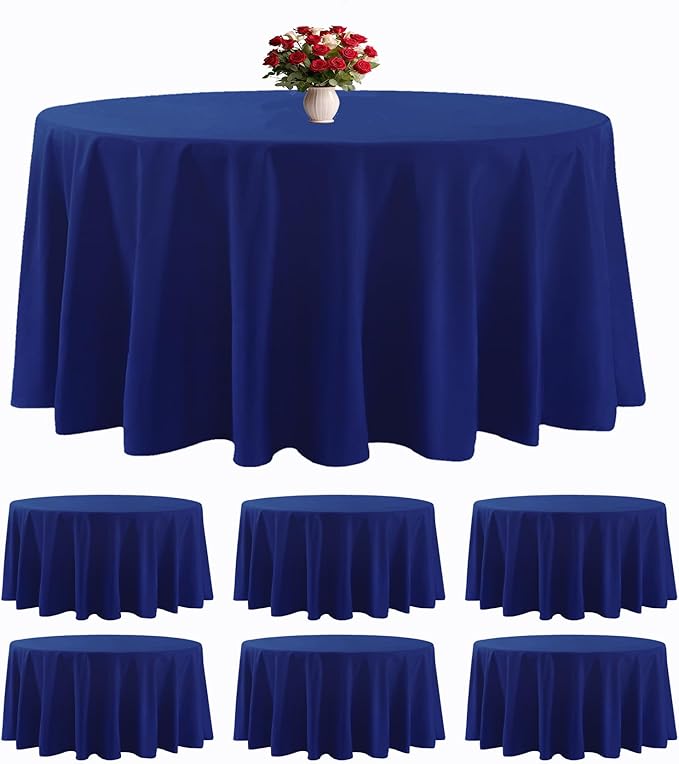 6 Pack Royal Blue Round Tablecloths 132 Inches Table Cloth Stain and Wrinkle Resistant Washable Polyester Table Cover Fabric for Party, Wedding,Dining,and Banquet Decoration