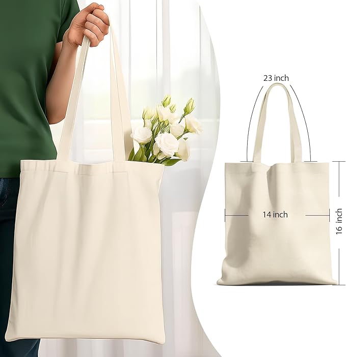 MOLOVA 1-6 Pack Available Premium Canvas Reusable Tote Gift Bags,Made of Natural Canvas with Handle,Work,DIY,Shopping(4 Pack)