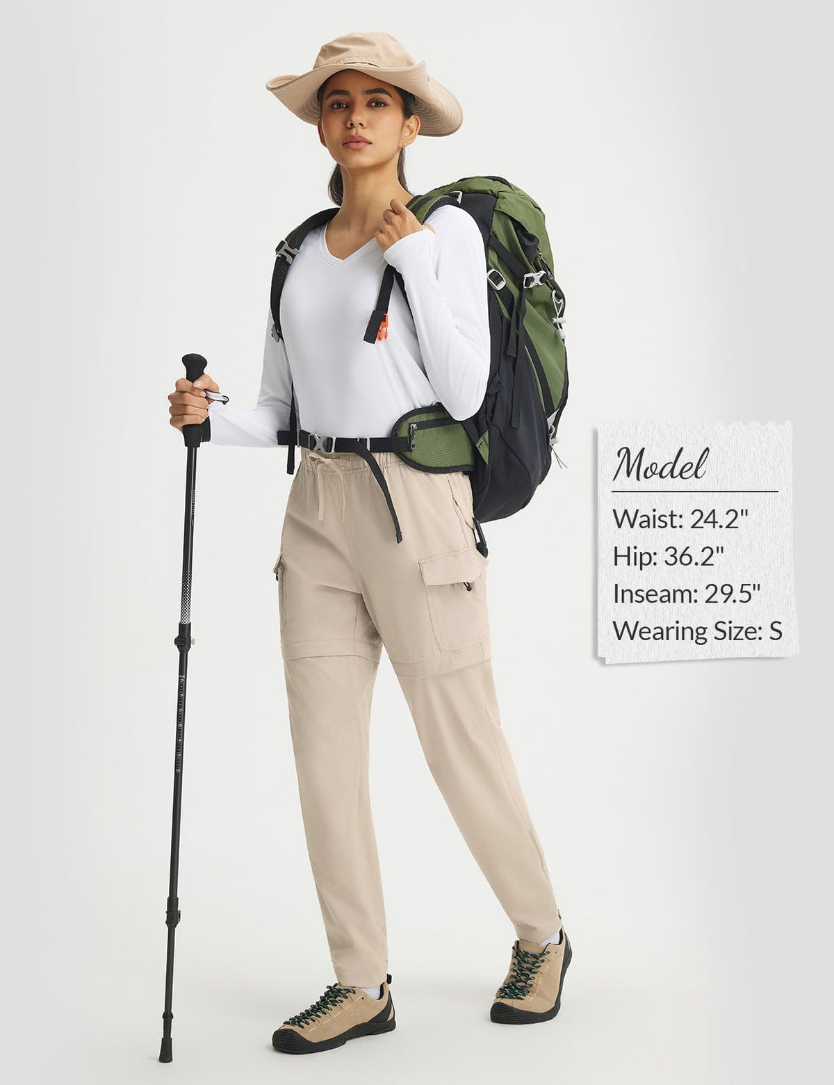 baleaf Women's Hiking Pants 29'' Convertible Zip-Off Pants with 6 Pockets Water Resistant Lightweight Quick Dry UPF 50+ Khaki L