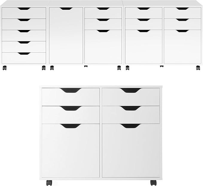 Winsome Halifax Storage Mobile Cabinets, 2 Doors, 4 Drawers, for Home Office, White