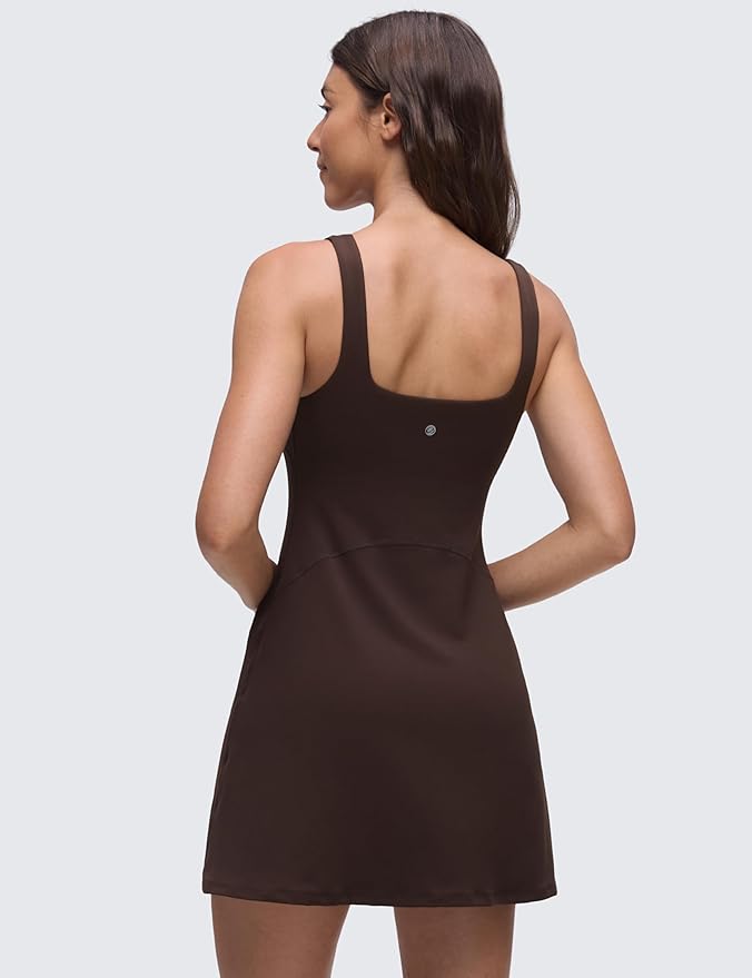 CRZ YOGA Butterluxe Linerless Square Neck Tennis Dress for Women - A Line Casual Outfits with Shelf Bra No Built-in Shorts