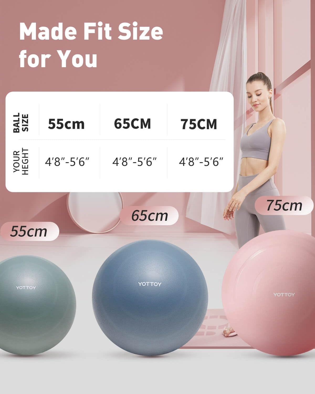 YOTTOY Anti-Burst Exercise Ball for Working Out, Yoga Ball for Pregnancy,Extra Thick Workout Ball for Physical Therapy,Fitness with Pump (Dark)