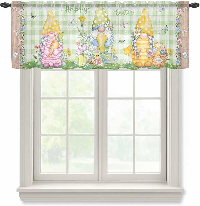 Easter Sheer Valances for Windows 60"x18", Light Filtering Kitchen Curtains