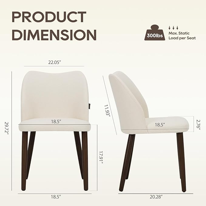 Wooden Dining Chairs Set of 2, Upholstered Kitchen Dining Room Chair, Modern Fabric Farmhouse Dinner Chair for Restaurant & Cafe, Beige