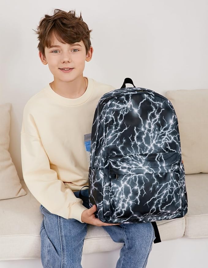 BABUN Backpack for Boys Middle Elementary Set for Kids Bookbag Lightning Laptop School Bags Waterproof With Lunch Box Bag (4-Black)