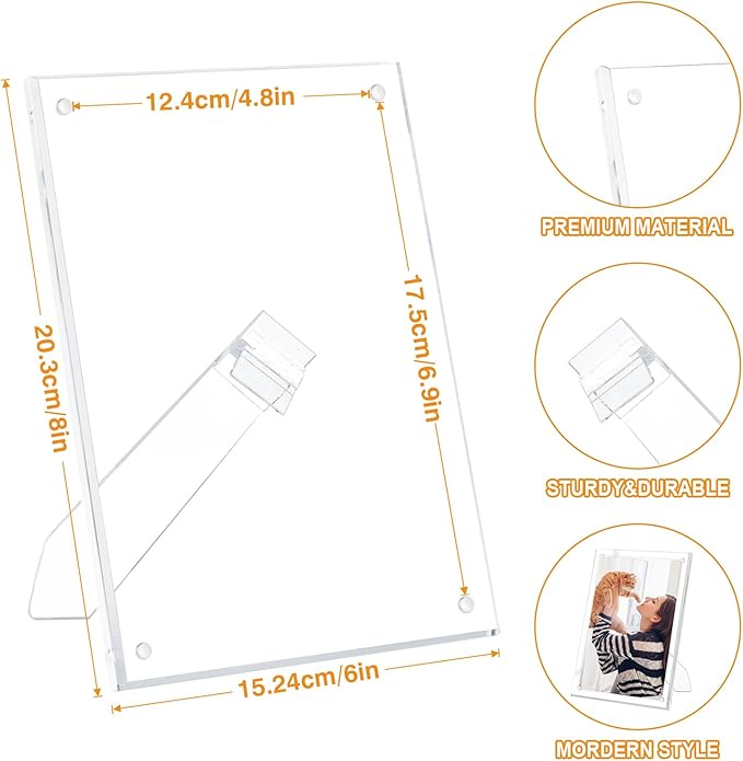 Egofine 5x7 Acrylic Picture Frame, Clear Picture Frame with Stand, Magnetic Acrylic Photo Frame for Tabletop Display Horizontally or Vertically