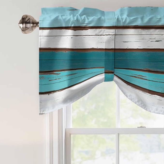 Turquoise Teal Tie Up Valance Curtains