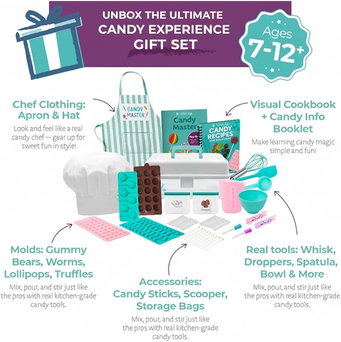 Tovla Jr Ultimate Real Candy Science Lab for Kids | Hands on STEM Experiment Kit with Real Candy Making Tools and Step by Step Visual Guides | Ages 6 to 12 | Gummies, Chocolates and More