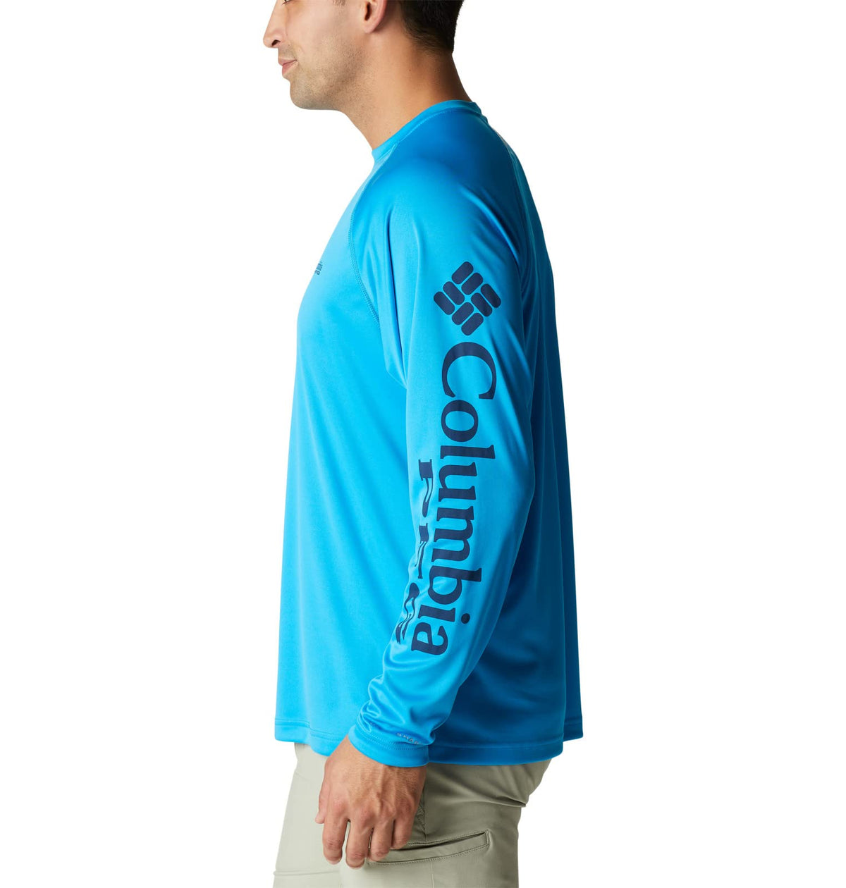 Columbia Men's Terminal Tackle Long Sleeve Fishing Shirt, Compass Blue/Carbon Logo, Small