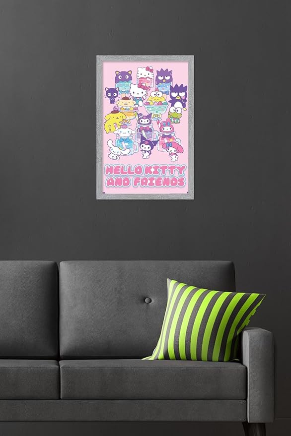 Trends International Hello Kitty and Friends: 24 Summer Fresh - Group Wall Poster, 22.4L x 14.7W, Gray Framed Version