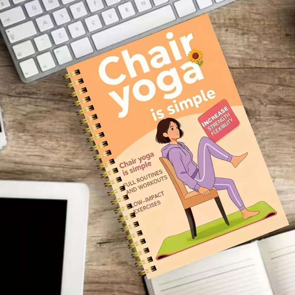30-Day Chair Yoga Guide Book for Beginners, 60 Workouts for Weight Loss & Flexibility, Spiral Bound Senior Exercise Book (5.5x8.3 Inch, Orange)