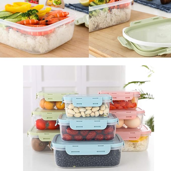 Food Containers Set with Lids Airtight - Plastic Lunch Bento Boxes - Meal Prep Containers, Microwave, Dishwasher, and Freezer Safe (Green)