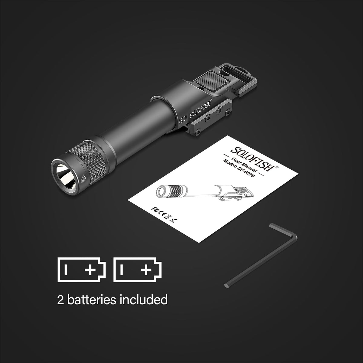 Solofish Aluminum 1450lm Flashlight is Compatible Picatinny/Mlok Rail