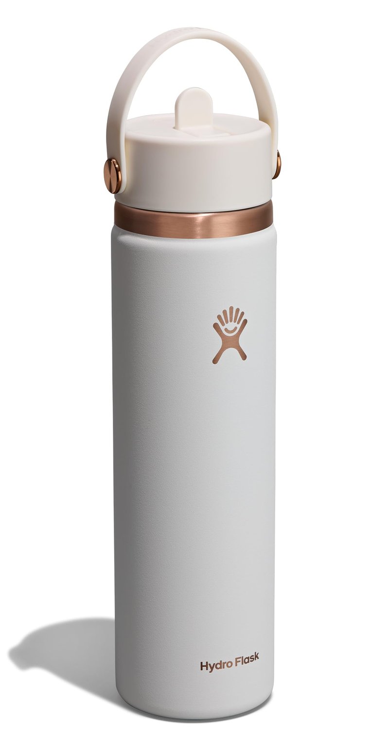 Hydro Flask Water Bottle - Insulated Stainless Steel - Wide Straw Lid, Non Spill, Leakproof in 24 Oz Chalk White Arc